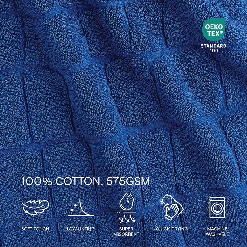 Lacoste Croc Scale 100% Cotton Towels – Highly Absorbent & Quick Drying, Premium Super Soft, Surf Blue, 2 Bath Towels (30"x56"), 2 Hand Towels (16"x30"), 2 Washcloths (13"x13") 6PC Bath Towel Set