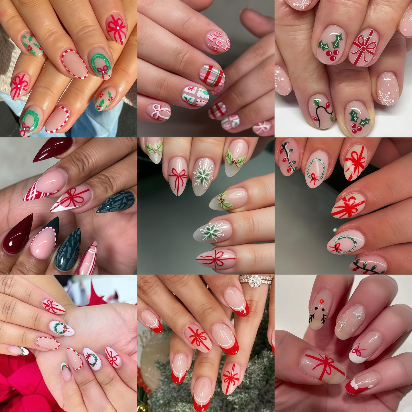 Christmas Gift Bow Nail Art Stickers 3D Self-Adhesive Christmas Candy Nail Art Stickers Christmas Elk Light Nail Decals Snowflake Bow HO Letter Nail Design Nail Supplies for Women DIY Nail Decorations