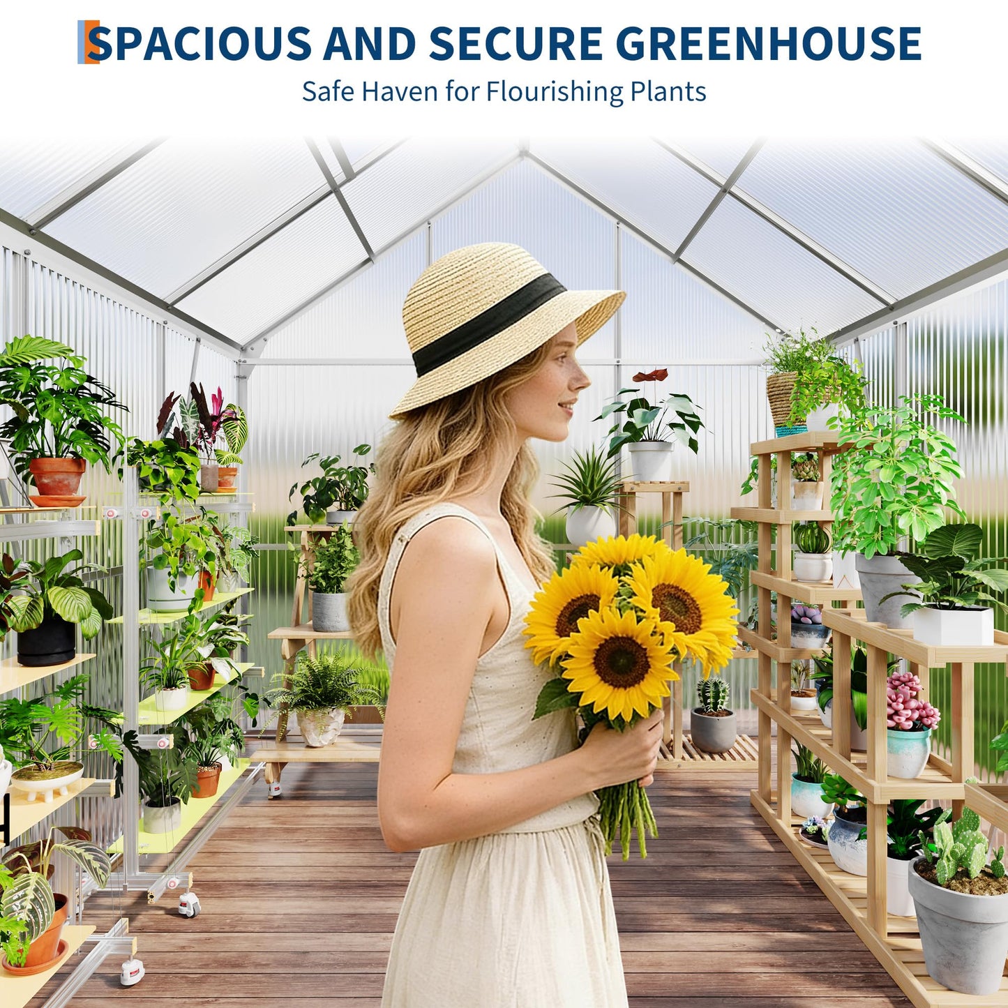 GarveeHome 6 x 6 FT Polycarbonate Greenhouse, Winter Greenhouses for Outdoors with Aluminum Frame, Sliding Door, Adjustable Roof Vent, Backyard Green Houses, Patio Garden, Silver
