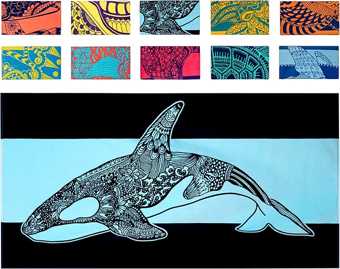 Nova Blue Orca Beach Towel (34 X 63) â Navy & Blue Colorway with Tropical Whale Design Travel Beach Towels Made from 100% Cotton â Vibrant Colorful Blanket Towel â Extra Large