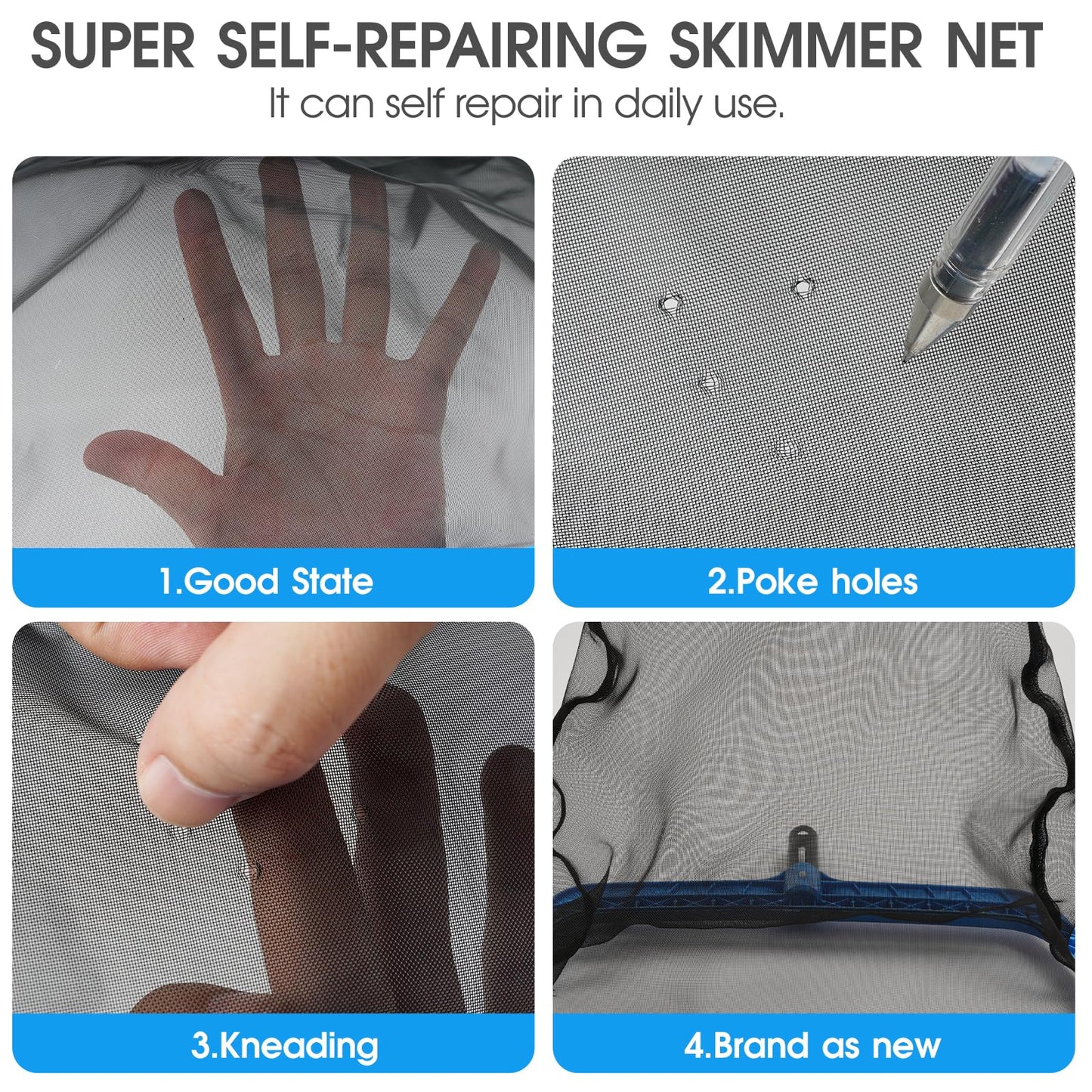 TidyMister Pool Skimmer Net with Self-Repair Fine Nylon Mesh Bag, Pool Leaf Rake for Above Ground Pools & In-ground Pools, Pool Nets for Cleaning - Original Series(No Pole)