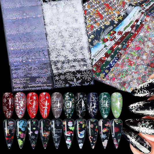 Christmas Nail Foil Transfer Nail Art 50 Sheets Winter Snowflake Stickers Xmas Tree Snowman Elk Star Nail Art Foil for Holiday Nails Art Design for Women Manicure Decoration DIY Supplies