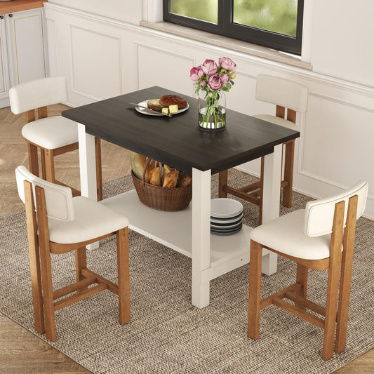 Janoray 5-Piece Counter Height Dining Table Set for 4, Bar Height Table and 4 Bar Stools for Kitchen Island/Dining Room(Brown Table & White Barstools)