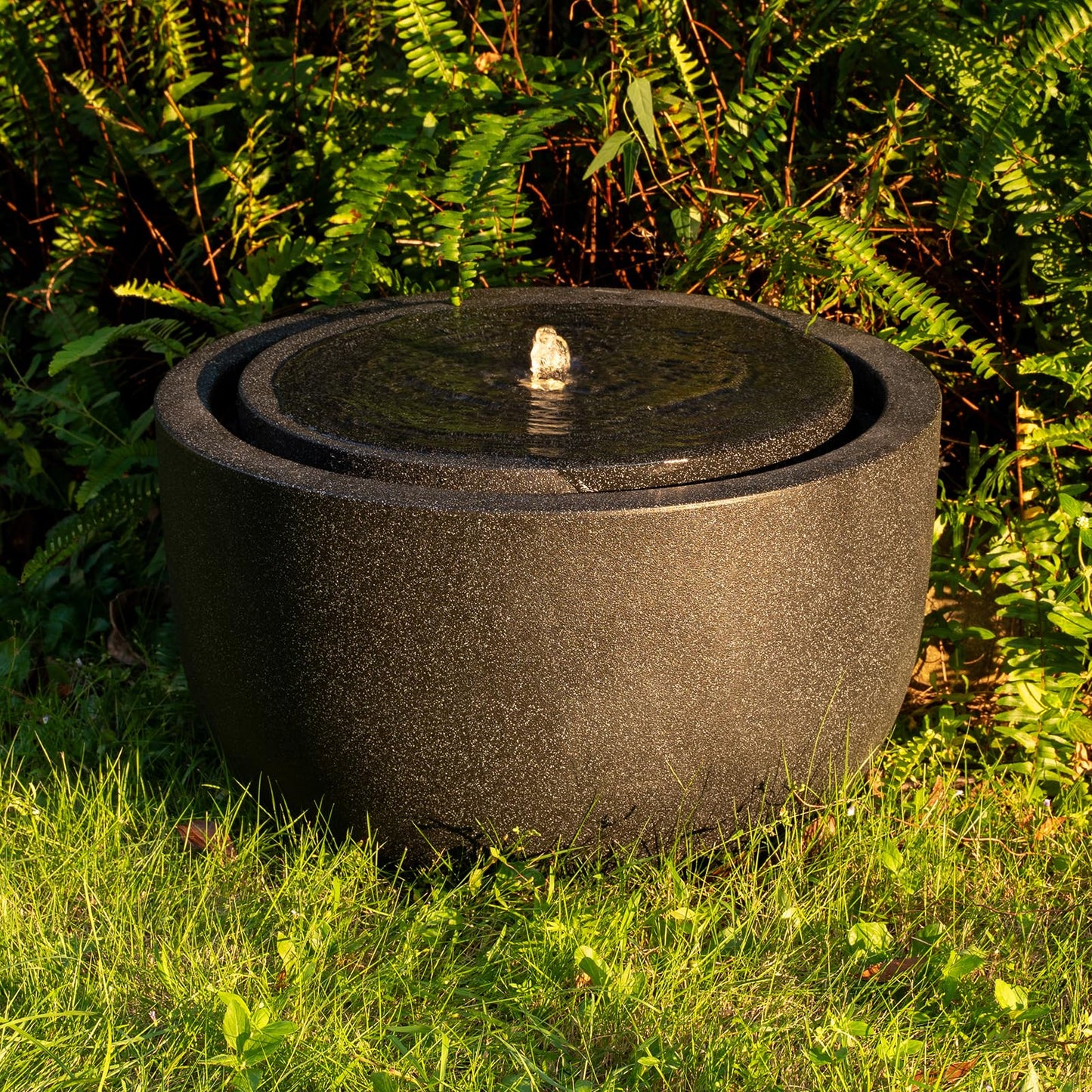 Puulye 12.60” H Outdoor Water Fountain Made with Eco-Friendly Recyclable Materials, Polyethylene Round Bubbler Water Fountain Outdoor, Garden Decor with LED Light for Patio, Porch, Backyard (12.60")