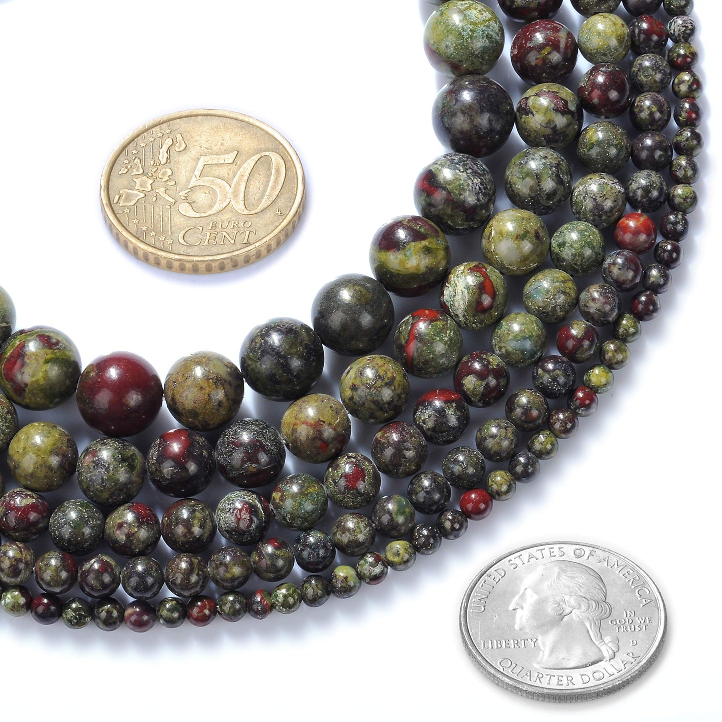 10mm Natural Dragon Bloodstone Gemstone Round Loose Beads Crystal Stone Bracelet Necklace Accessories Crafts for Jewelry Making DIY,1 Strand 15"