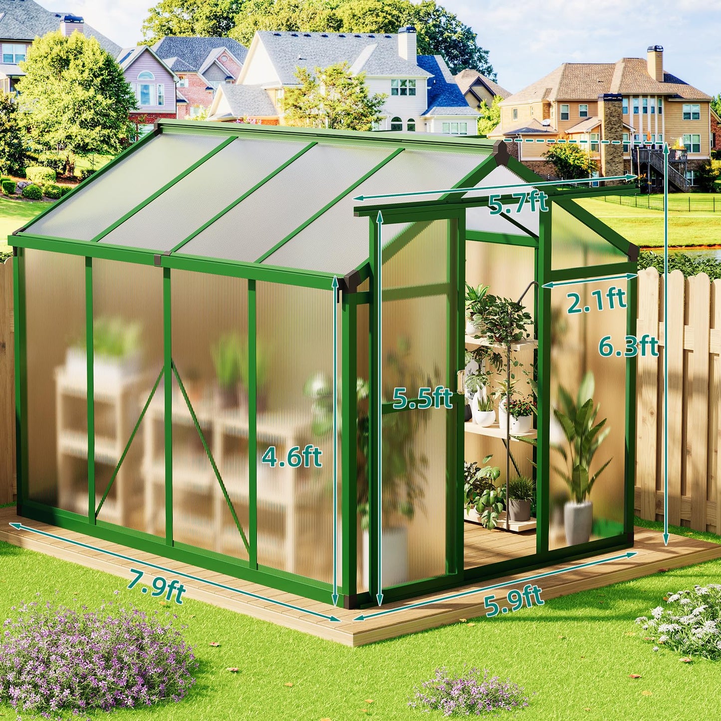 6x8 ft Greenhouse, Aluminum Frame & Polycarbonate Panel Greenhouse for Outdoors, Green House with Adjustable Roof Vent & Sliding Door, Durable Walk-in Green Houses for Backyard, Patio, Lawn