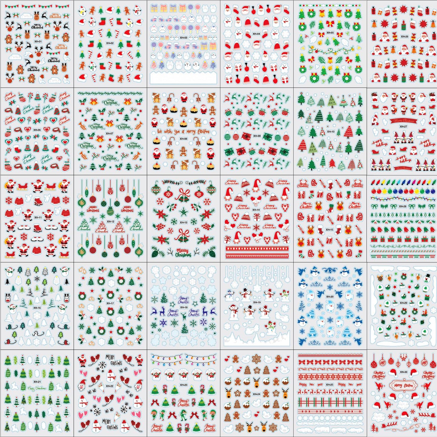 30sheet Christmas Nail Art Stickers Decals 3D Self-Adhesive Nail Stickers for Nail Art Winter Xmas Themed Elements Design Nail Stickers Snow Nails Supplies for Women Manicure Decorations