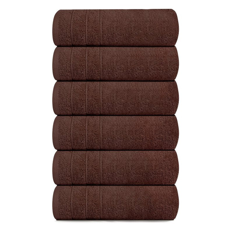 Tens Towels Pack of 6 Hand Towels, 100% Cotton, Lighter Weight, Quick to Dry, 16 x 28 Inches, Super Soft & Absorbent, Perfect for Bathroom & Kitchen (Brown)