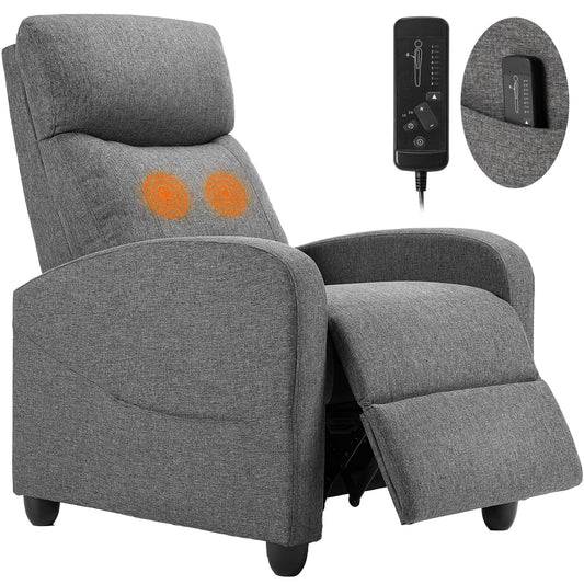 Sweetcrispy Massage Recliner Chair for Adults, Adjustable Home Theater Seating with Lumbar Support for Living Room, Modern Fabric Reclining, Cool Gray