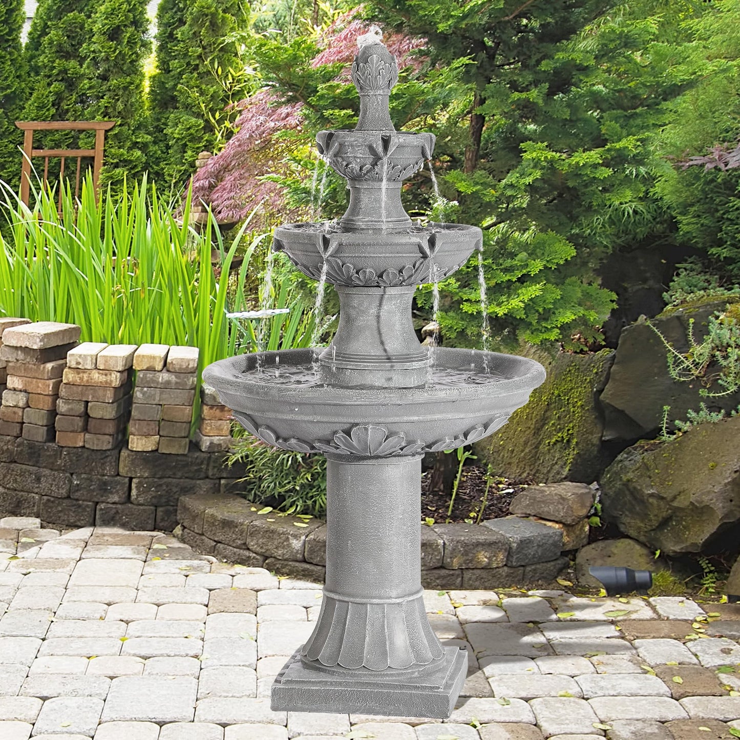TOBYUL Italian Outdoor Water Fountains Garden Decor - 48.4''H Fountains and Waterfalls Outside, Large Cascading Indoor Floor-Standing Resin Bubbler Fountain Features W/Pump for Patio, Yard (Gray)