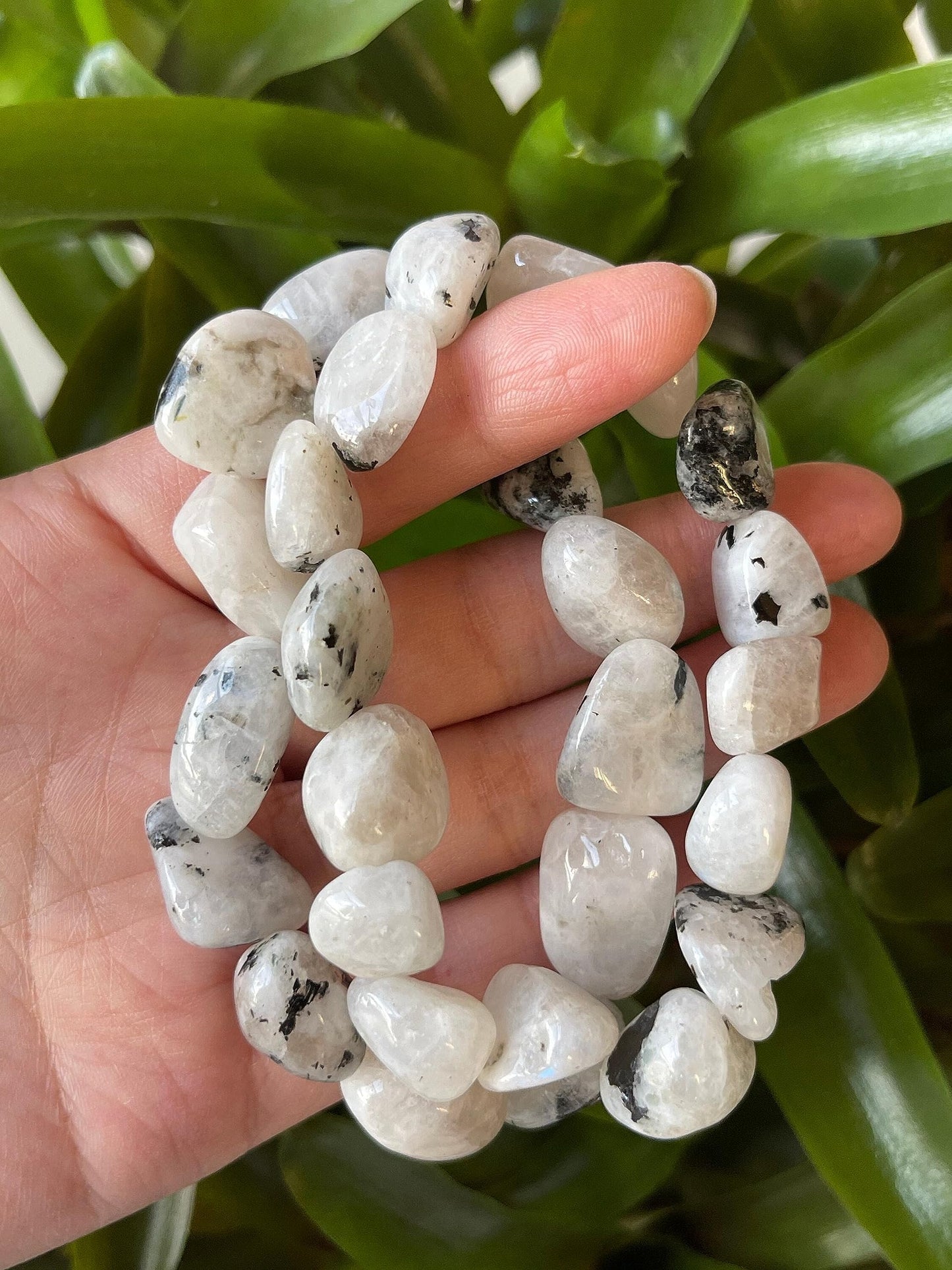 GAF TREASURES Rainbow Moonstone Crystal Nugget Bracelet, Genuine Rainbow Moonstone Tumbled Gemstone Bracelet, Healing Crystal Bracelet, Gift for Men & Women (1)