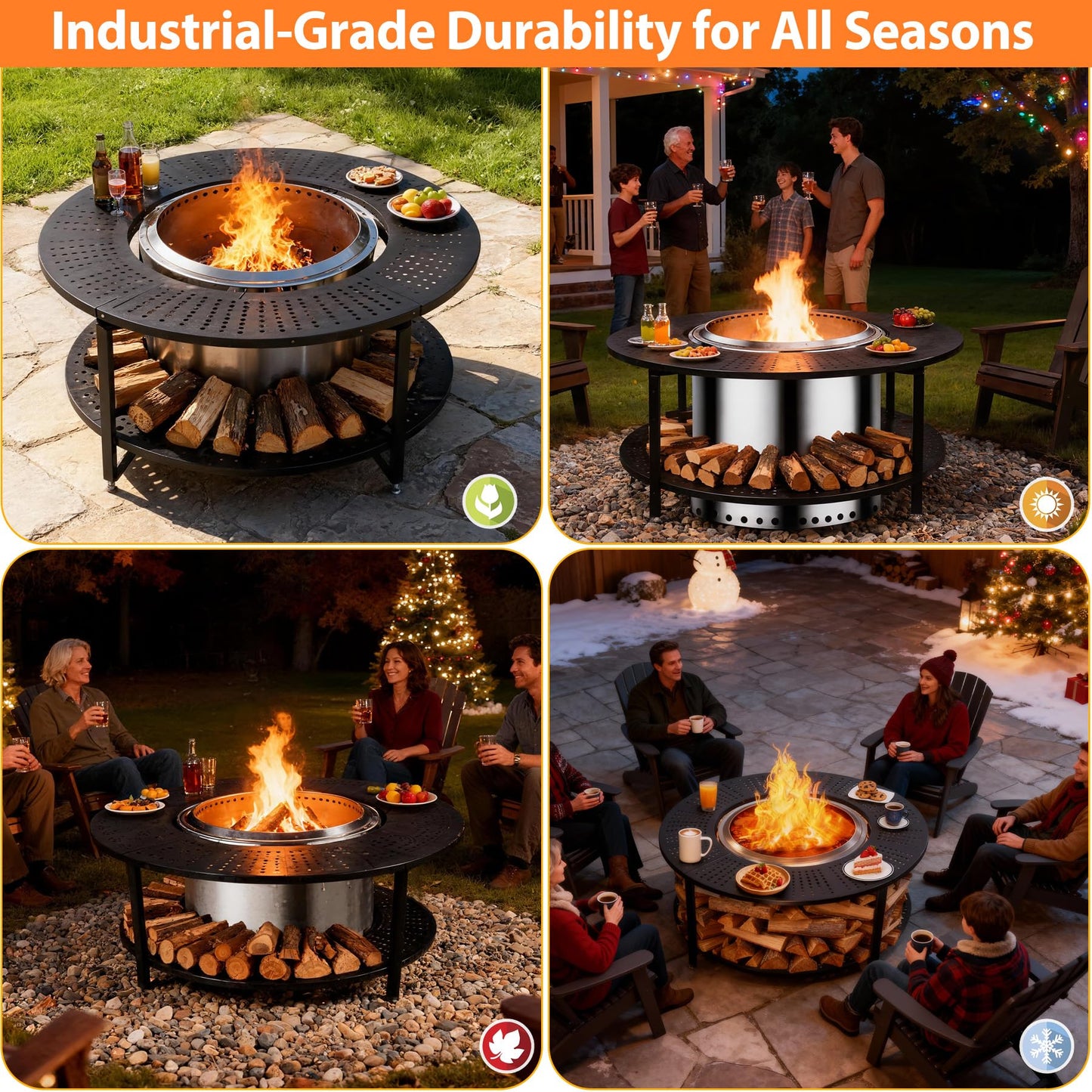 Chintooler 40 Inch Compact Fire Pit Surround Tabletop for Solo Stove Ranger & Tiki 20, Outdoor Patio Stand with Firewood Storage Shelf, Heavy Duty Steel, 200LB Capacity