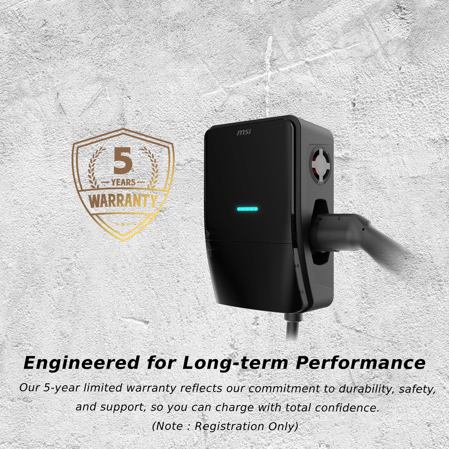 MSI EV Life Type 1 (J1772) NEMA 14-50, Level 2 Charger, 240V, 40A, 9.6KW, IP55 Rated-Water and dust Resistant, IK08 Impact Resistant, UL2594 Certified, Energy Star, 5 Years Warranty