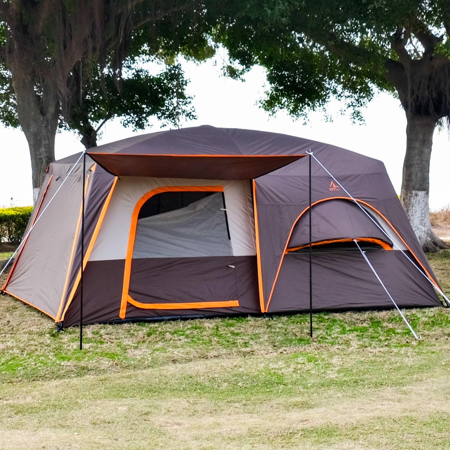 KTT Extra Large Tent 12 Person,Full Rainfly,2 Bay-Windows,Family Cabin Tent,14'Lx10'Wx6.58'H,2 Rooms and 3 Doors 3 Windows with Mesh,Waterproof,Straight Wall,Big Tent for Outdoor,Picnic,Camping