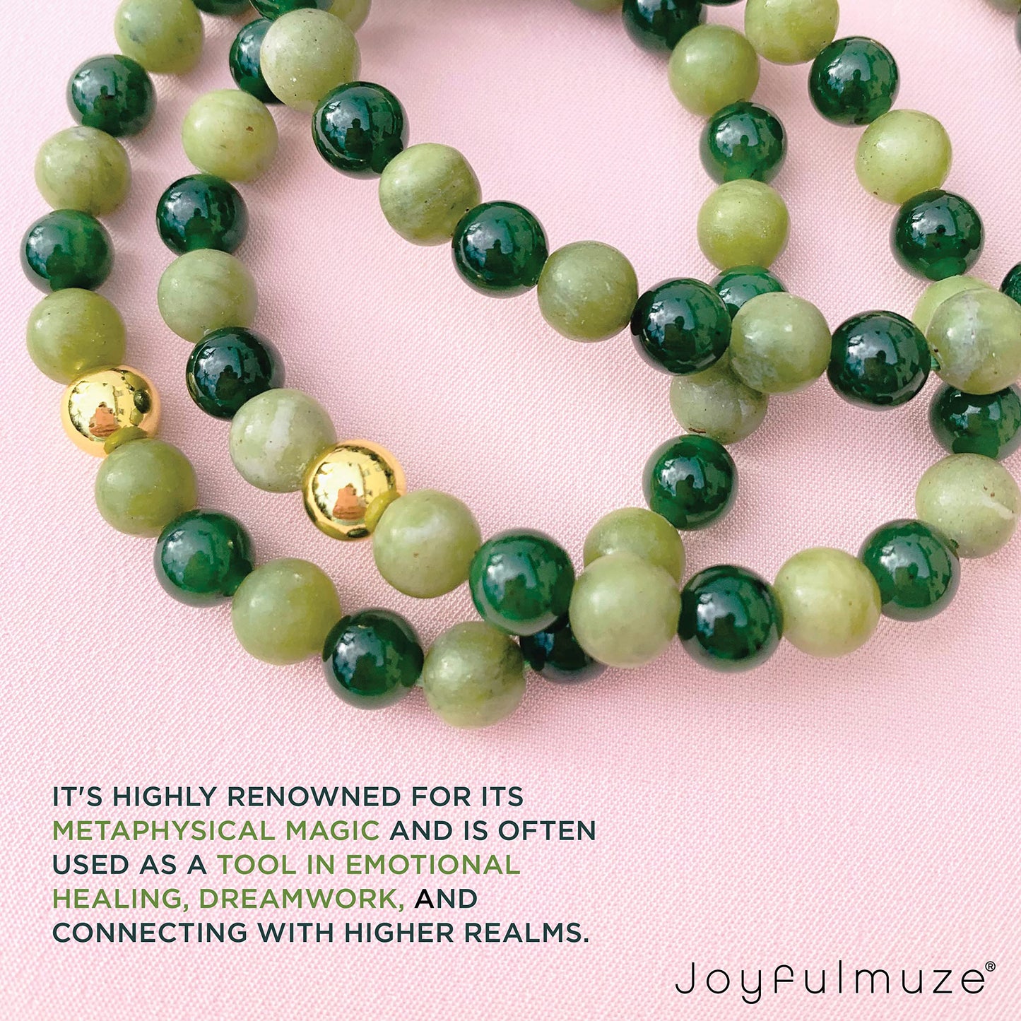 Joyfulmuze Natural Jade Serpentinite Stretch Bracelets, Premium Handmade Crystal Healing, Gemstone Beaded Gift For Men Women, Dark and Olive Green(Jade 17cm long)