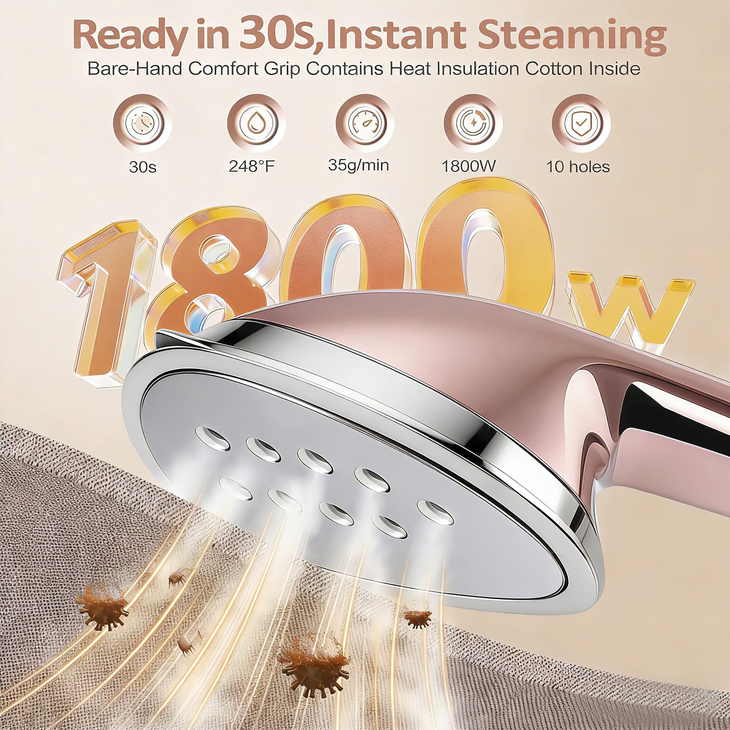 HAPAIS Steamer for Clothes,1800W Standing Garment Steamer with 30s Fast Heat,2L Tank for 1 Hour,Professional Clothes Steamers for 10 Fabric Modes,2-in-1 Flat & Hanging Ironing