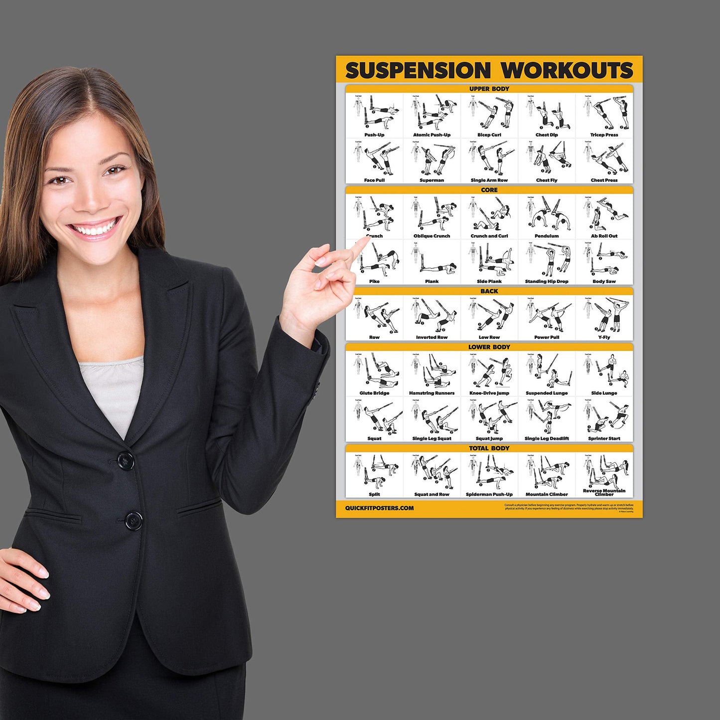 18 Pack - Exercise Poster Set, Dumbbell, Suspension, Kettlebell, Resistance Bands, Stretching, Bodyweight, Barbell, Battle Rope, Yoga, Exercise Ball, Muscular and More (LAMINATED, 18" x 24"")"