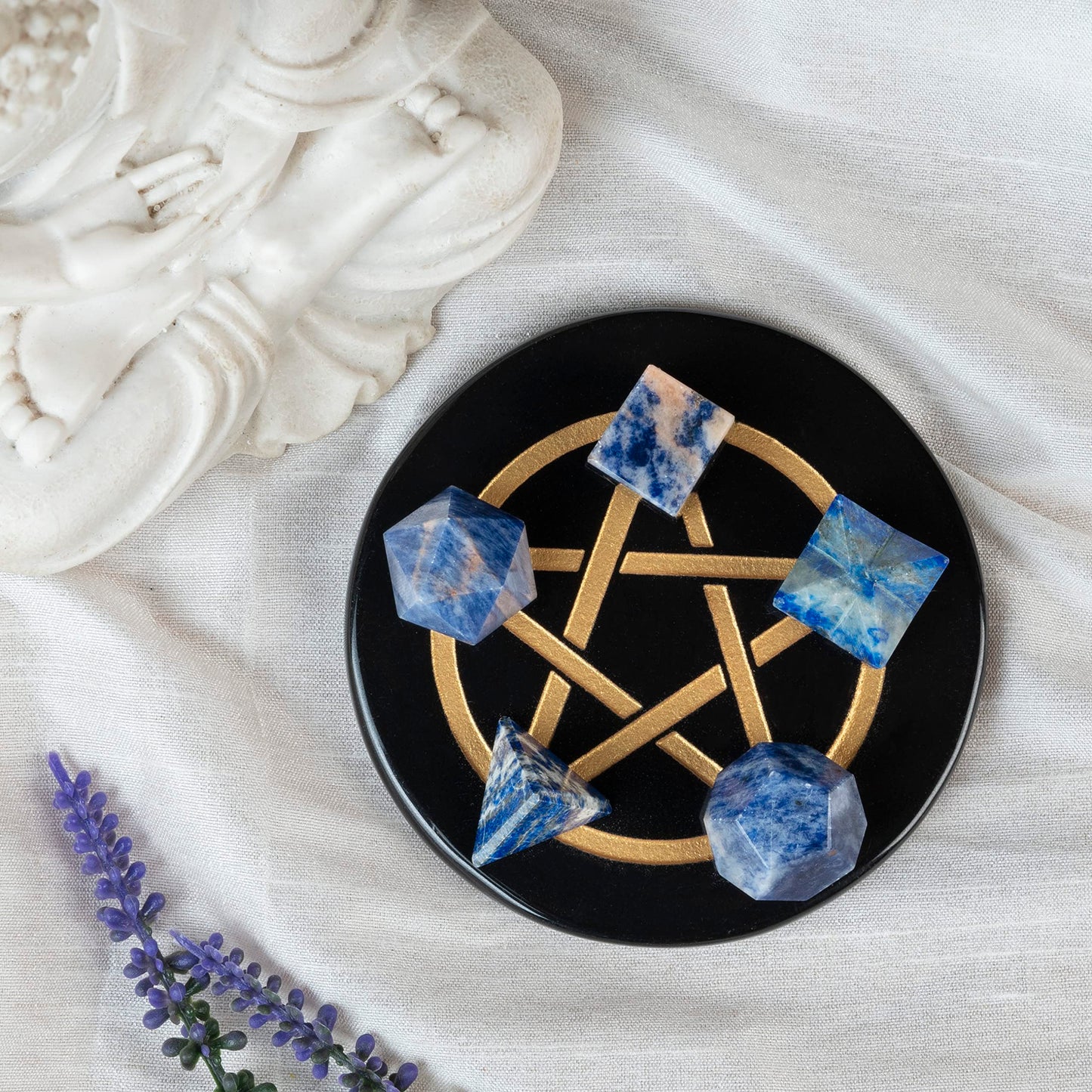 Crocon Sodalite 5Pcs Platonic Solids Crystal Geometry Set, Platonic Solids Sacred Geometric Stones for Meditation Reiki Balancing Healing Chakra Stone Cleansing Spiritual Good Luck (1520 mm)