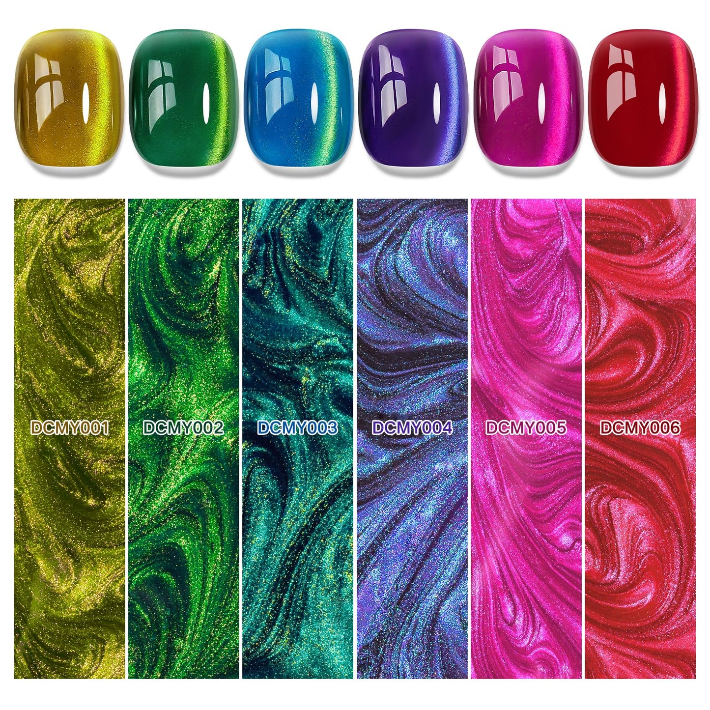 MIZHSE Cat Eye Gel Nail Polish Set, 6 Colors Colorful Magnetic Gel Nail Polish with Magnet Stick, Neon Colors Pink Green Yellow Red Cateye Polish Soak Off Nail Art Manicure Home