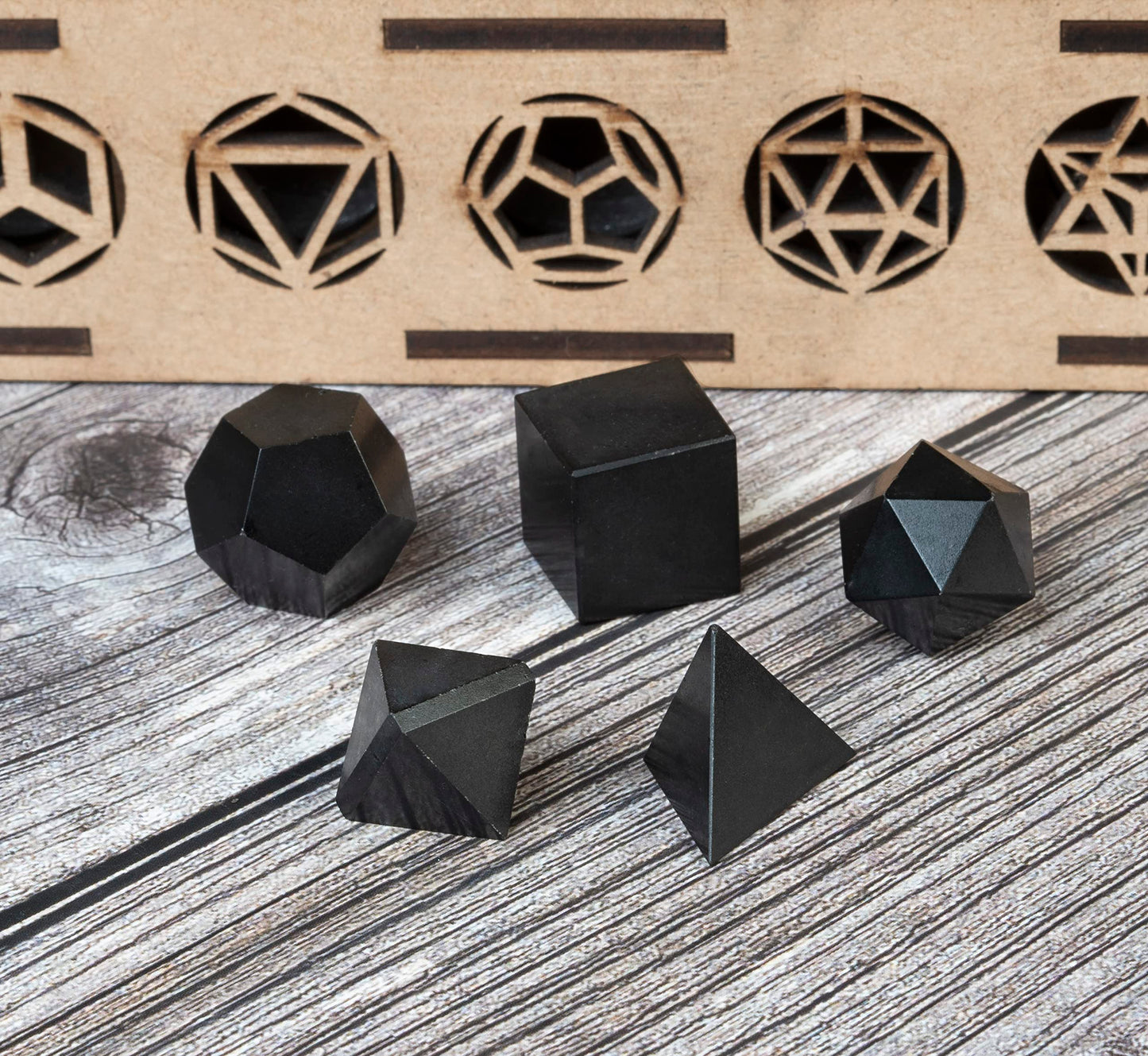 ZAICUS Black Tourmaline Crystal Geometry Set – 5 Pcs Platonic Solids Sacred Stones for Protection, Chakra Balancing, Reiki Healing, Meditation Crystals, Energy Cleansing Spiritual Gift (15–20 mm)