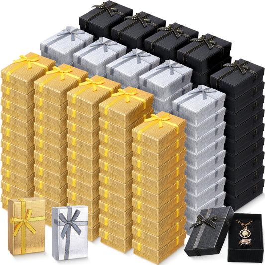 Bucherry 120 Pcs Jewelry Boxes Small Gift Boxes Bulk Cardboard Jewelry Gift Box with Bow for Ring Necklaces Earring Bracelet
