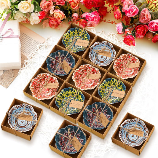 Yoande 12 Pcs Wedding Favors for Guests 3.3 Inches Small Ceramic Bowl Dipping Bowl Mexican Pottery Boho Dishes Wedding Souvenirs for Bridal Pooja Baby Shower Birthday Guest Return Gift(Bohemian)