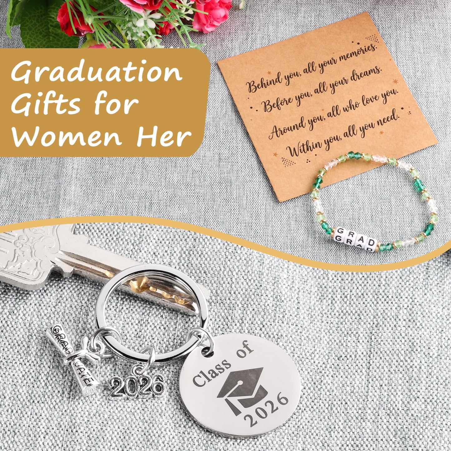 Lukeline 5 Pcs Graduation Gifts for Women,Practical Graduation Gift Include Tote Bag, Makeup Bag, Mug, Keychain, and Bracelet for College,High School Grads, Graduation Gifts Set for Her with Box