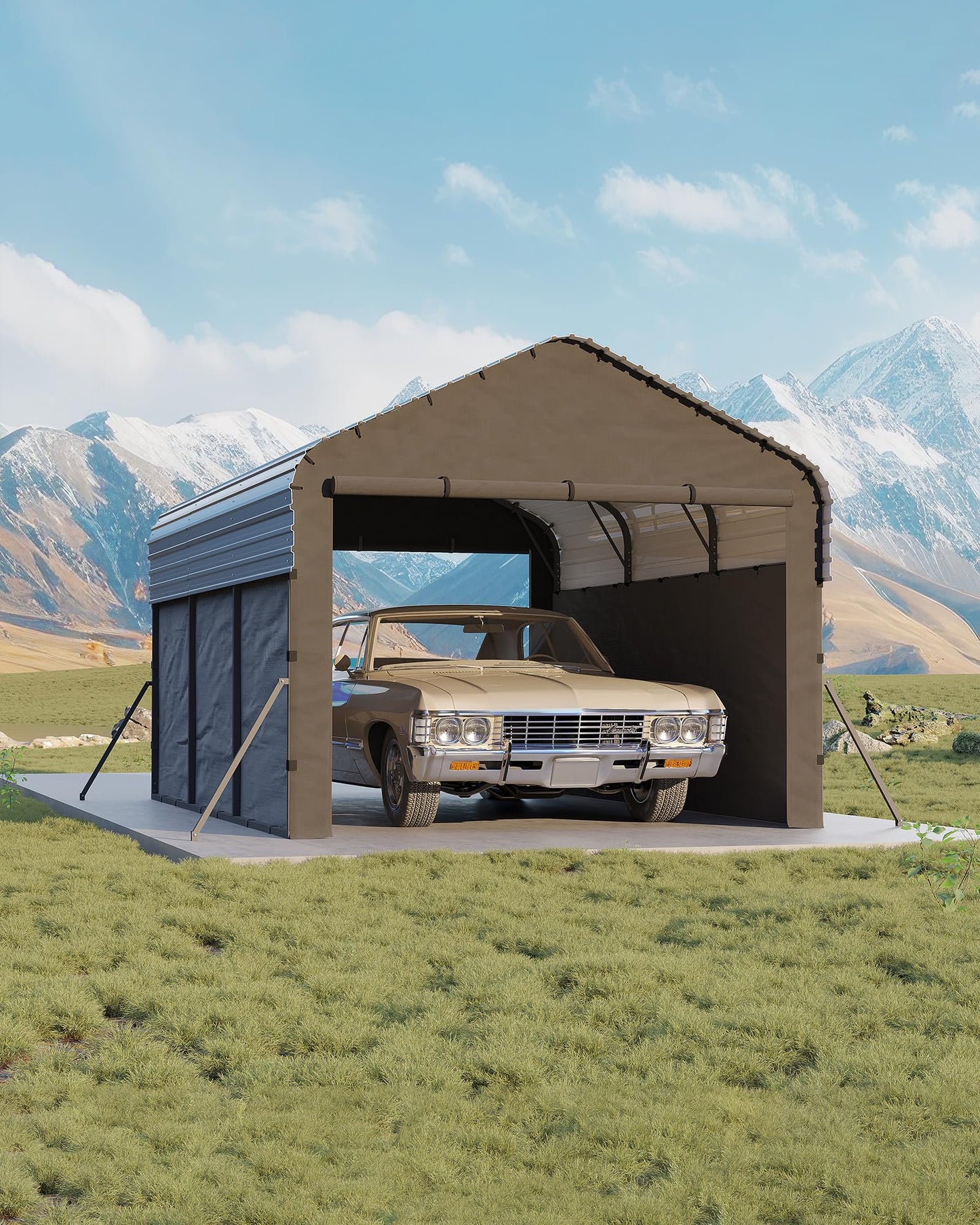 Garvee 10'X15'X9' Metal Carport, Enclosed Car Ports with Heavy Duty Steel Frame and 220 g Tarp, All-Weather Carport, for Sedans, Boats, and Tractors