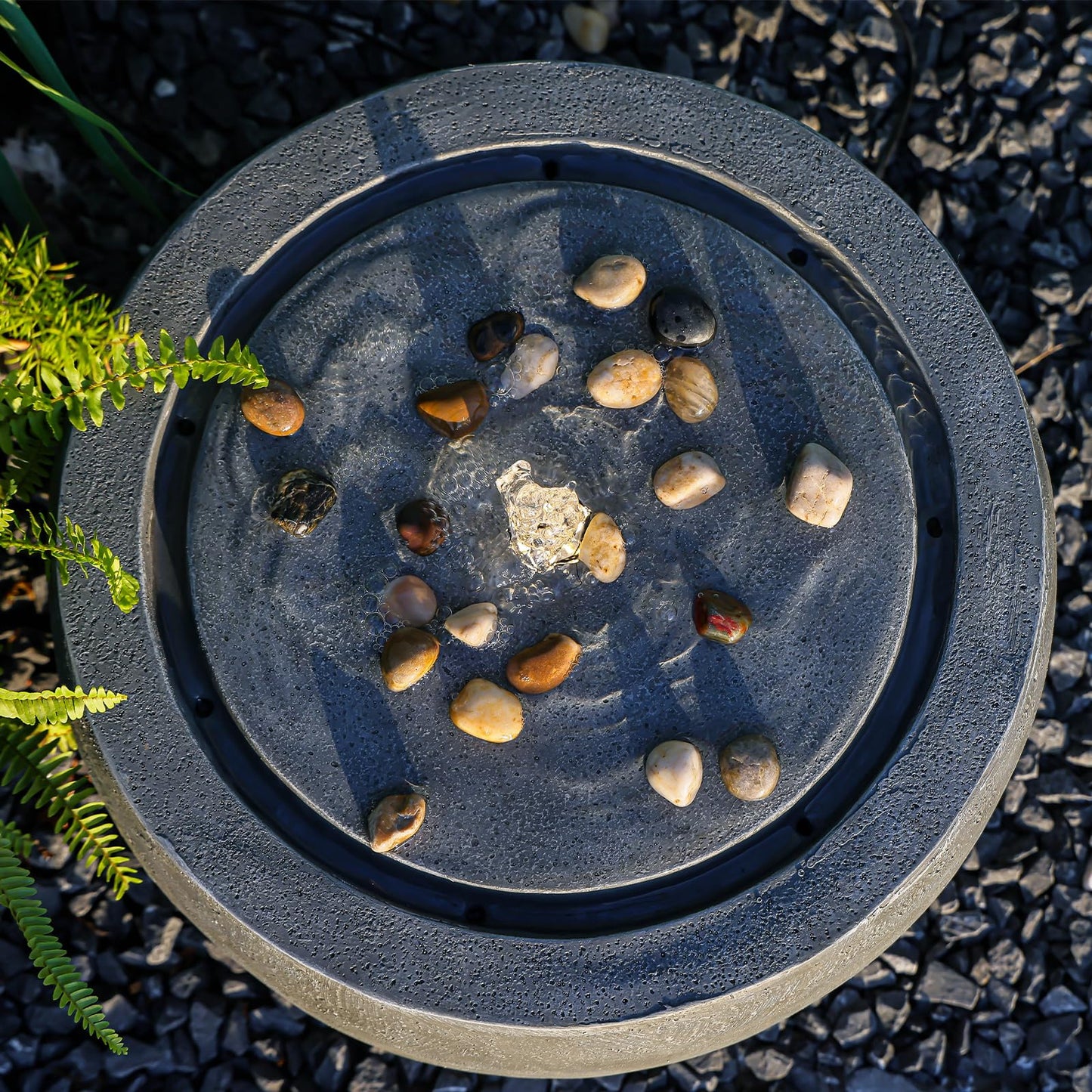 Tankana Garden Water Fountain Outdoor Bubbler Water Feature Indoor with Lights & Pump and Pebbles Waterfall Fountains Concrete Effect for Patio Deck Yard Home Decor Gray, 18 "L x 18" W x 11.5" H