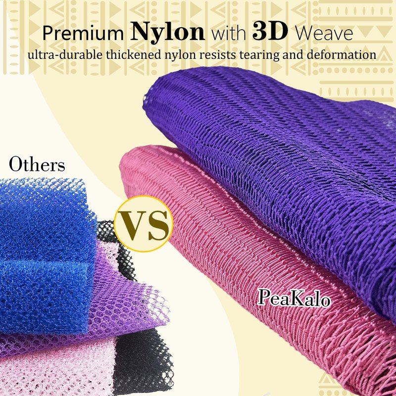 PeaKalo 2Pcs African Net Sponge Authentic, Gentle Cleansing African Exfoliating Net Sponge Shower Loofah Sponge for All Skin Types, Back Scrubber for Shower Body Scrubber (Purple & Rose Pink)