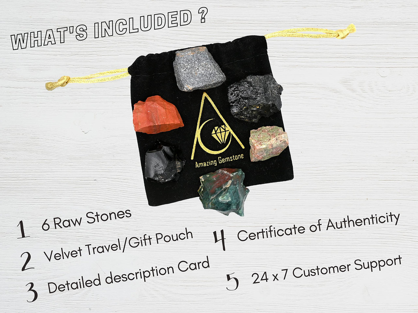 Amazing Gemstone Crystals for Health Manifestation, Set of 6 Red Jasper, Black Obsidian, Black Tourmaline, Bloodstone, Hematite and Unakite Healing Crystals and Stones