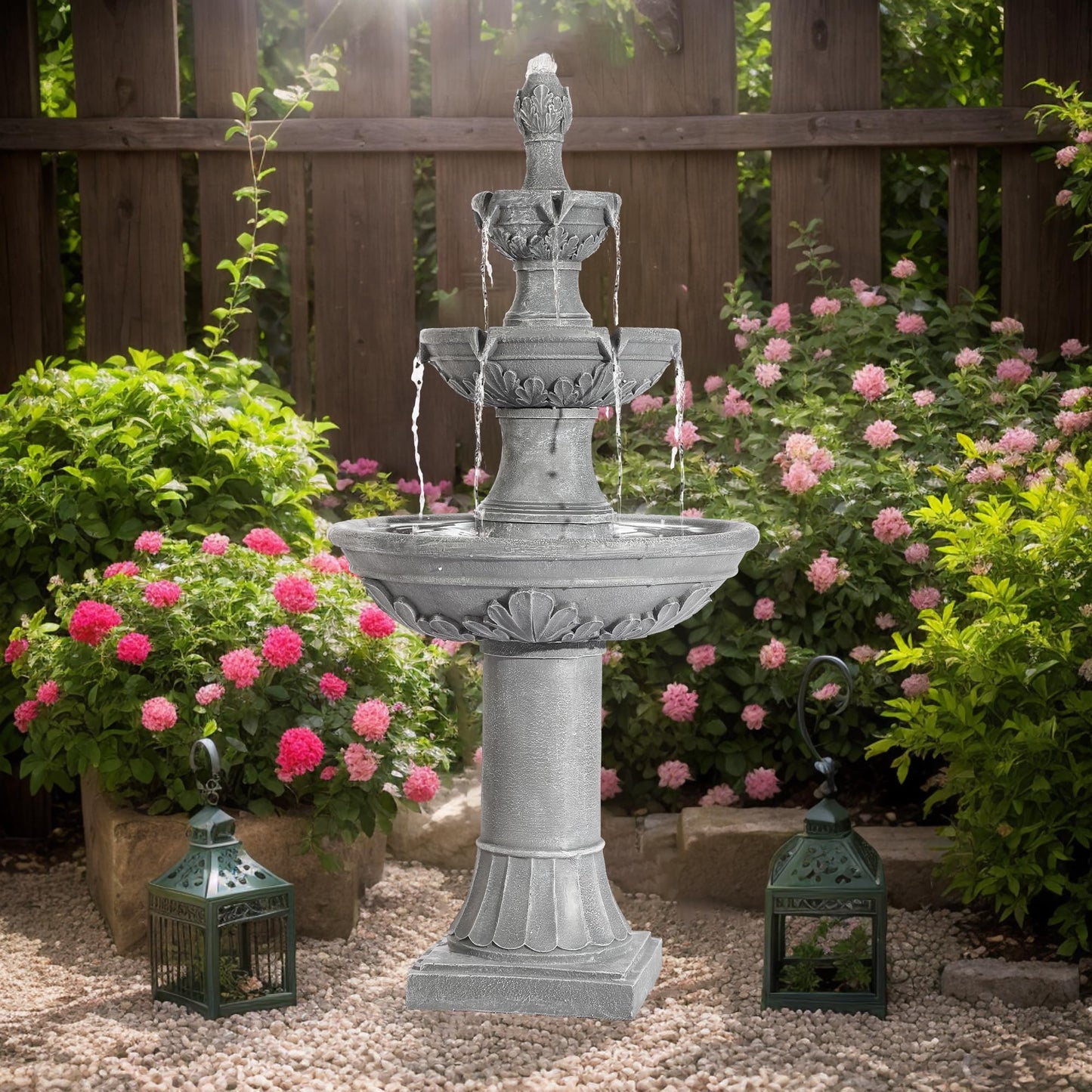 MAGIC UNION Outdoor Garden Water Fountains, 48.4''H Italian Style Fountain and Waterfall Outside, 3-Tier Large Bubbler Cascading Indoor Floor Fountain Features with Pump for Home Yard Decor (Gray)