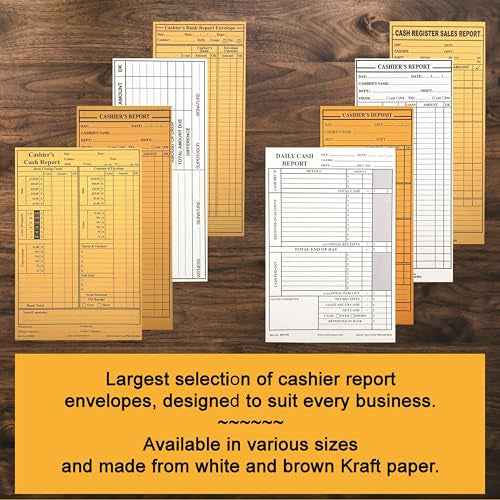 500 Cashier Depot - Cashier's Sales Report Envelope HM305, 4 1/2" x 10 3/8", Sturdy 24lb. Brown Kraft, Gum Flap. Excellent for Sales, Tips, Checks, Vouchers & End-of-Day Cashout Tracking