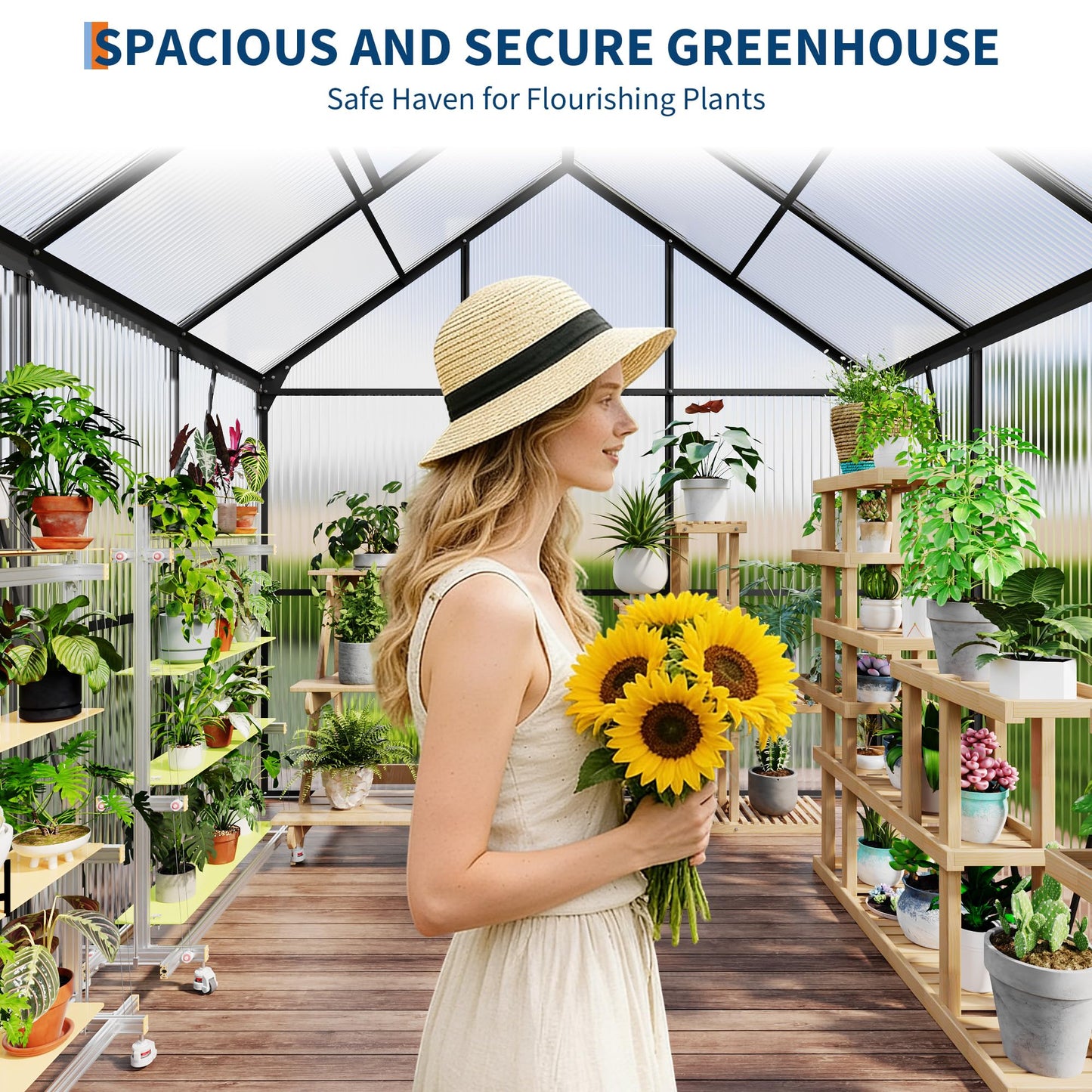 Garvee 6 x 6 FT Outdoor Greenhouse, Polycarbonate Greenhouses with Aluminum Frame, Sliding Door, Adjustable Roof Vent for Backyard, Green Houses for Outside Garden Backyard, Patio, Black