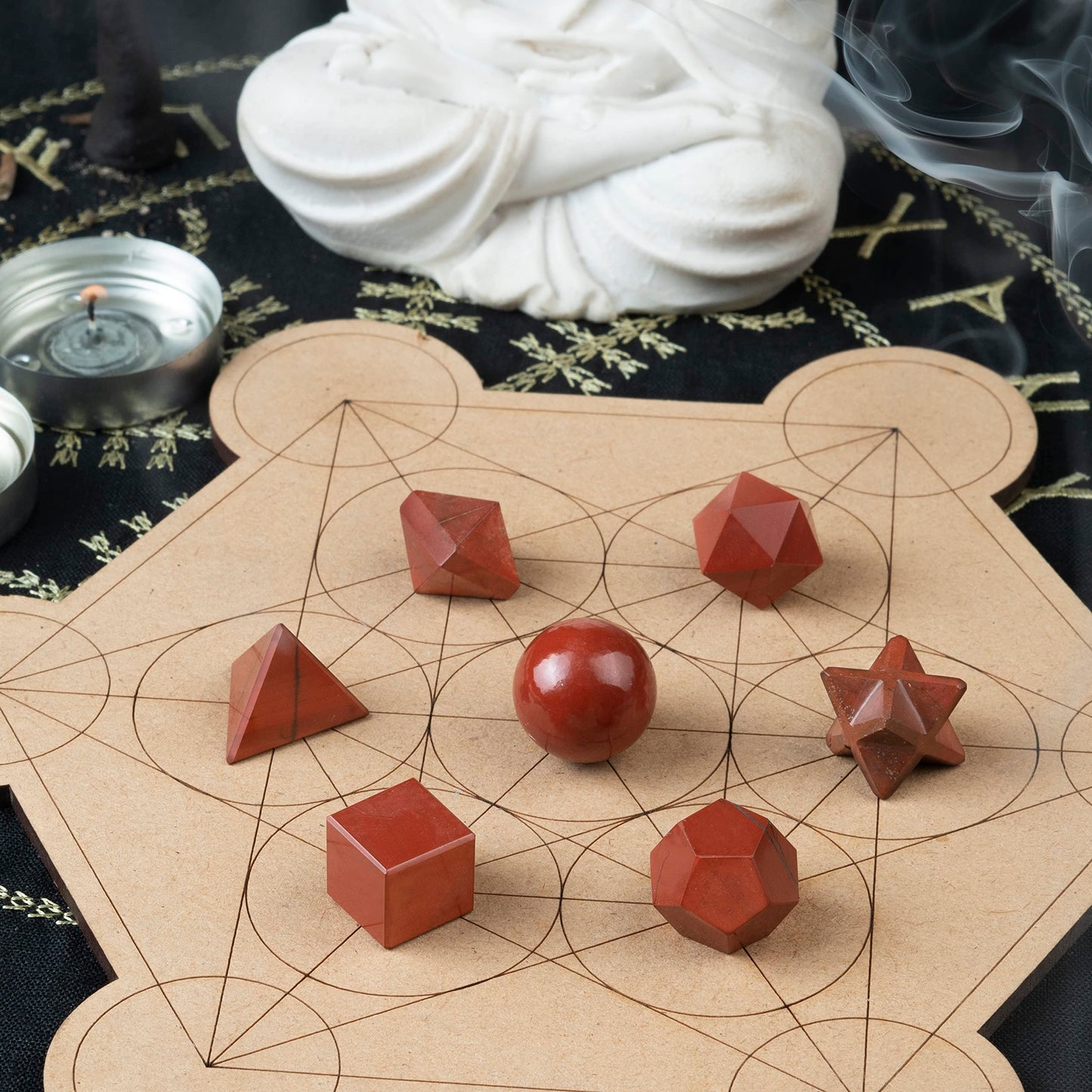 Crocon Red Jasper 7Pcs Platonic Solids Crystal Geometry Set, Platonic Solids Sacred Geometric Stones for Meditation Reiki Balancing Healing Chakra Stone Cleansing Spiritual Good Luck (15-20 mm)