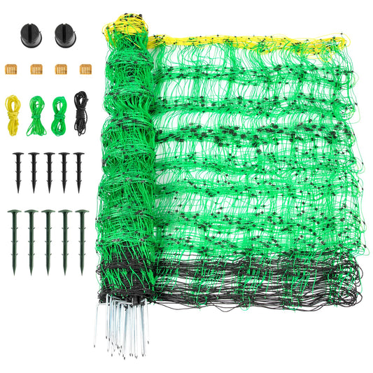 Electric Fence Netting, 49.6" H x 164' L, PE Net Fencing Kit with 14 Posts Double Spiked, Utility Portable Mesh for Sheep Hogs Goats Deer Dogs Lambs Used in Backyards Patio Farms Ranches, Green