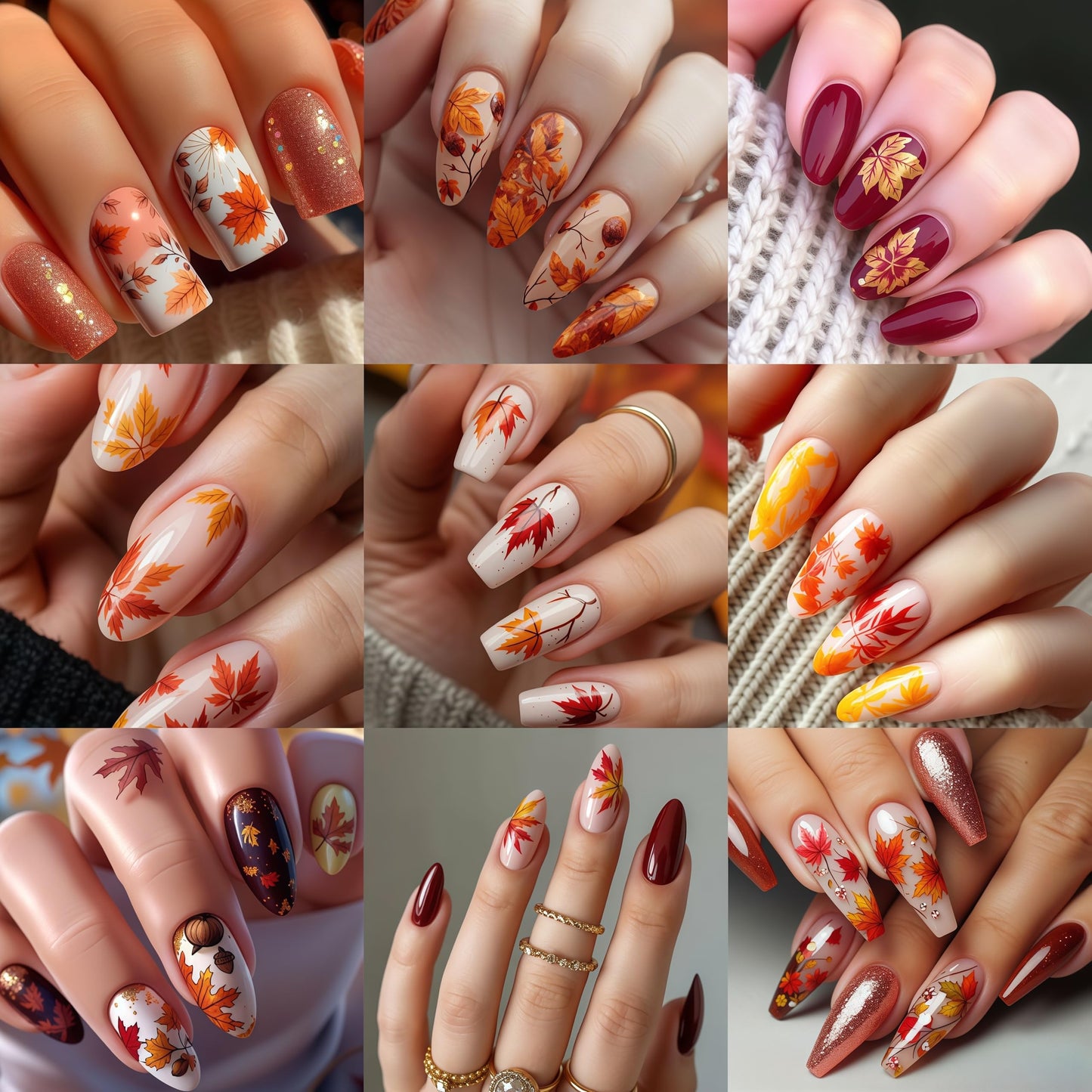 6 Sheets Fall Maple Leaf Nail Art Stickers Deals 3D Self-Adhesive Autumn Thanksgiving Pumpkin Fox Fallen Leaves Nails Designs Flower Mushroom Autumn Leaves Nail Supplies for Women Nail Decoration