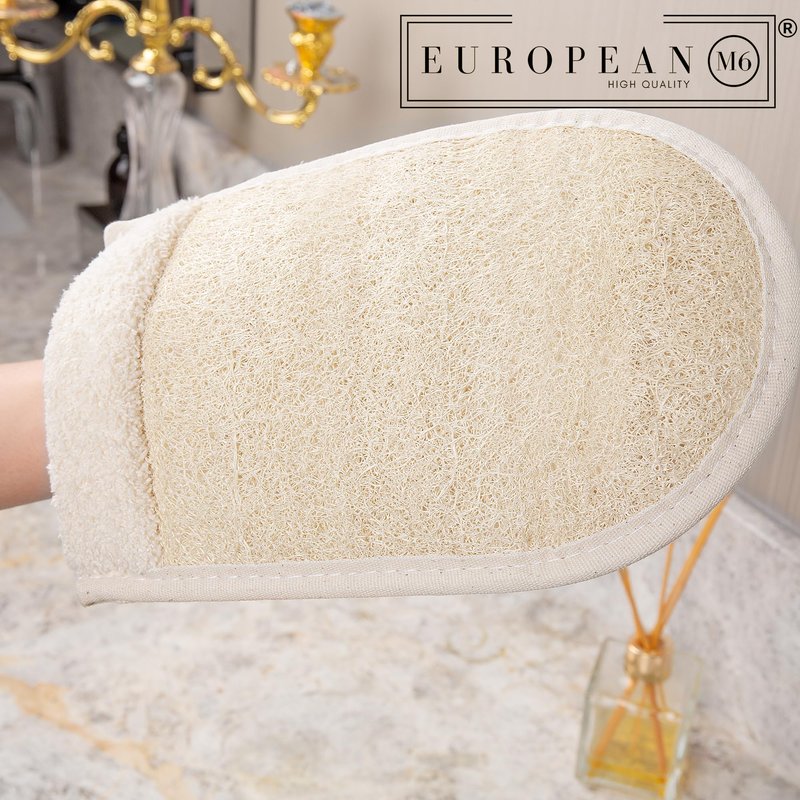 European M6 Loofah Exfoliating Body Scrubber Mitt – Dual-Sided Natural Egyptian Luffa Glove for Shower & Bath | Large Size Organic Loofah Sponge for Deep Body Cleansing | for Women & Men (2 Count)