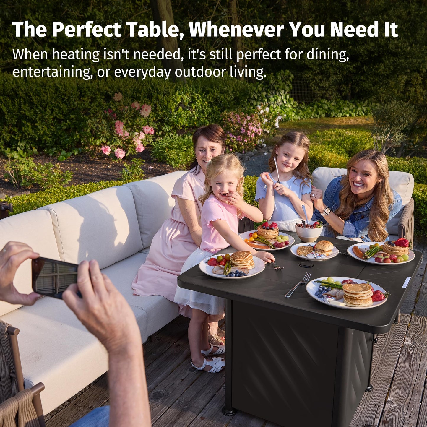 East Oak 28” Outdoor Propane Fire Pit Table | 52,000 BTU Gas Fire Pit for Outside with Easy-Hook Lid, Mesh Pocket & Lava Rocks | CSA Certified | Ideal for Patio, Garden & Backyard | Black
