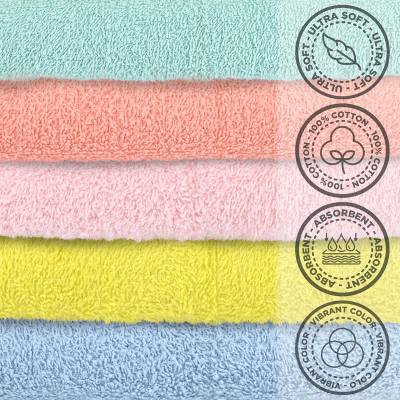 Crystal Ridge Cotton Wash Cloths 10 Pack - Washcloths for Showering, Face and Body, Soft and Highly Absorbent Multipurpose Towels for Bathroom, Kitchen, Spa and Gym - Wash Rags 12 x12 (Pastel)