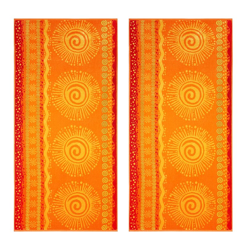 COTTON CRAFT Oversized Beach Towel - 2 Pack 35x70 XL Towels - 100% Cotton Big & Huge Pool Bath Towel - Plush Terry Jacquard Velour 450 GSM Super Soft Absorbent Luxury - Sunshine Orange Yellow