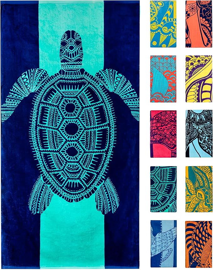 Nova Blue Turtle Beach Towel â Tropical Blue Colors with A Unique Design, Extra Large, XL (34âx 63â) Made from 100% Cotton for Kids & Adults