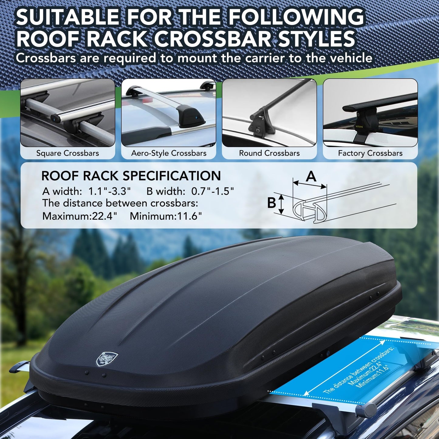 Dual-Side Opening Rooftop Cargo Box Carrier, Roof Mount Travel Luggage Storage with Secure Straps and Keys, 165 lbs Weight Capacity, Hard-Shell Vehicle Carrier, Black
