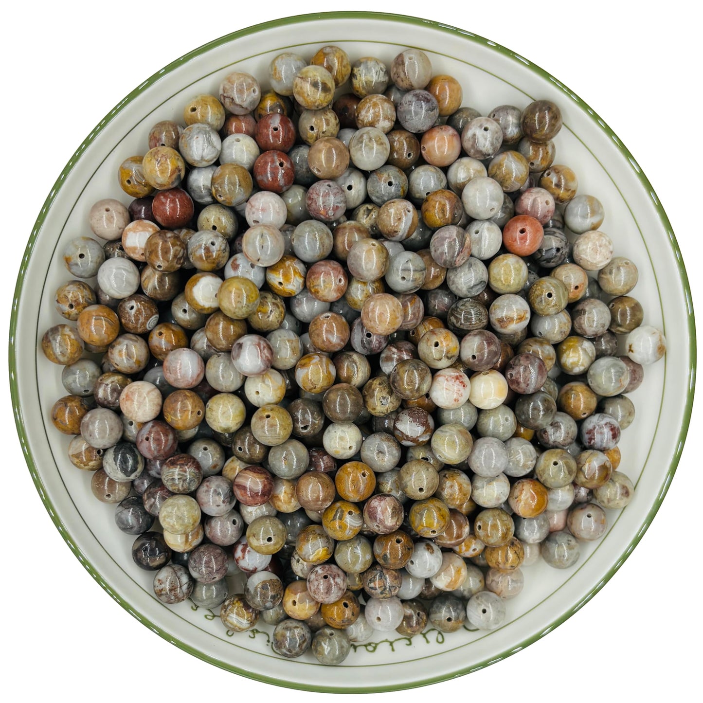WHNKFB 6mm 100PCS Natural Red Crazy Lace Agate Round Beads, Mexican Fire Banded Loose Stone Beads for Jewelry Making Craft - 6mm 8mm 10mm Options with Free Elastic Cord