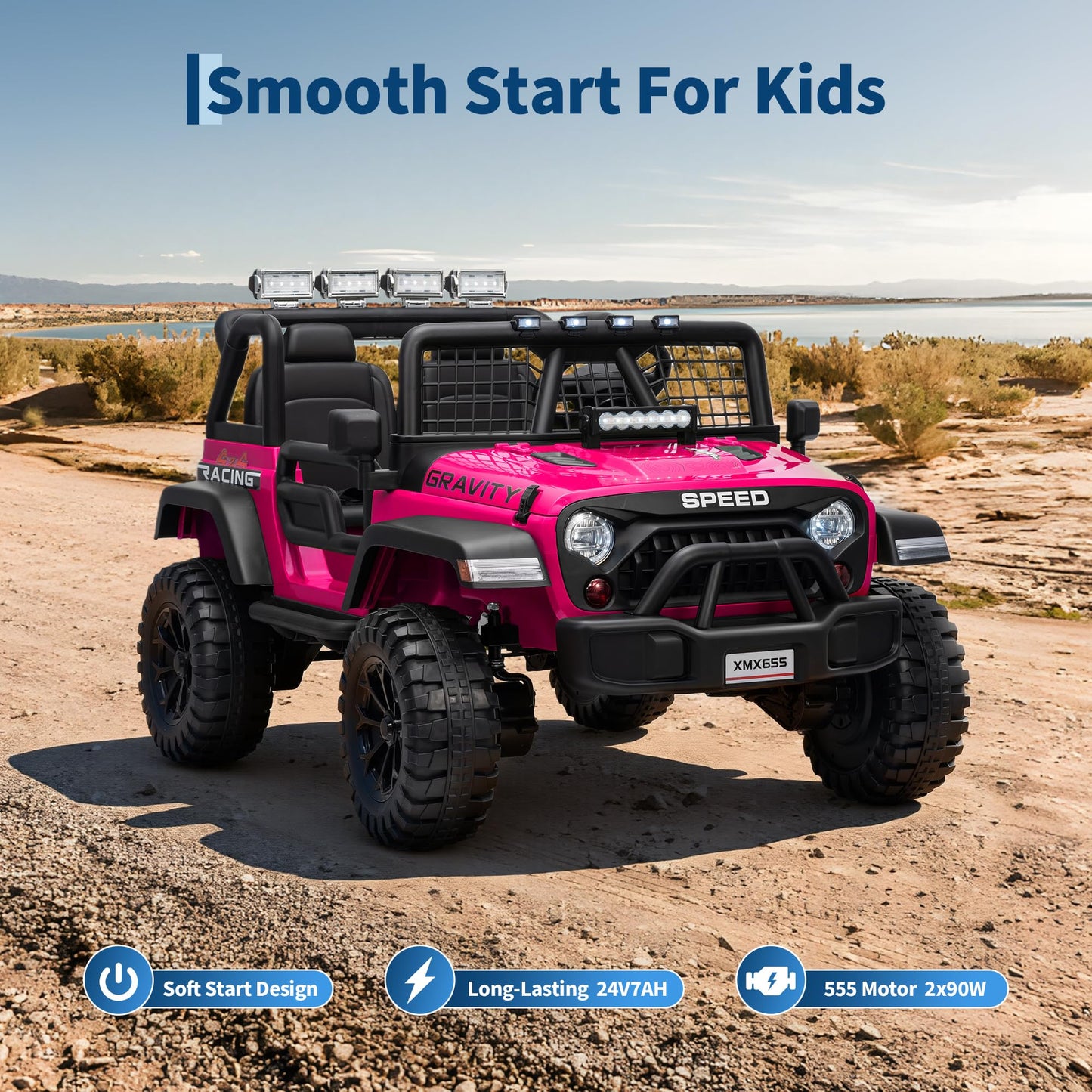 24V 2 Seater Kids Electric Truck with Parent Remote Control, 4WD Ride on Car for Toddlers & Kids 4-8, 100Min Battery, Dual Motor, All Terrain Electric Vehicle Gift for Boys Girls