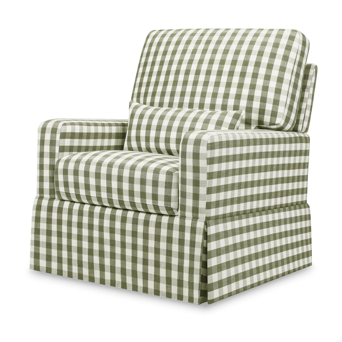 Namesake Crawford Pillowback Comfort Swivel Glider in Green Gingham, Water Repellent & Stain Resistant, Greenguard Gold & CertiPUR-US Certified