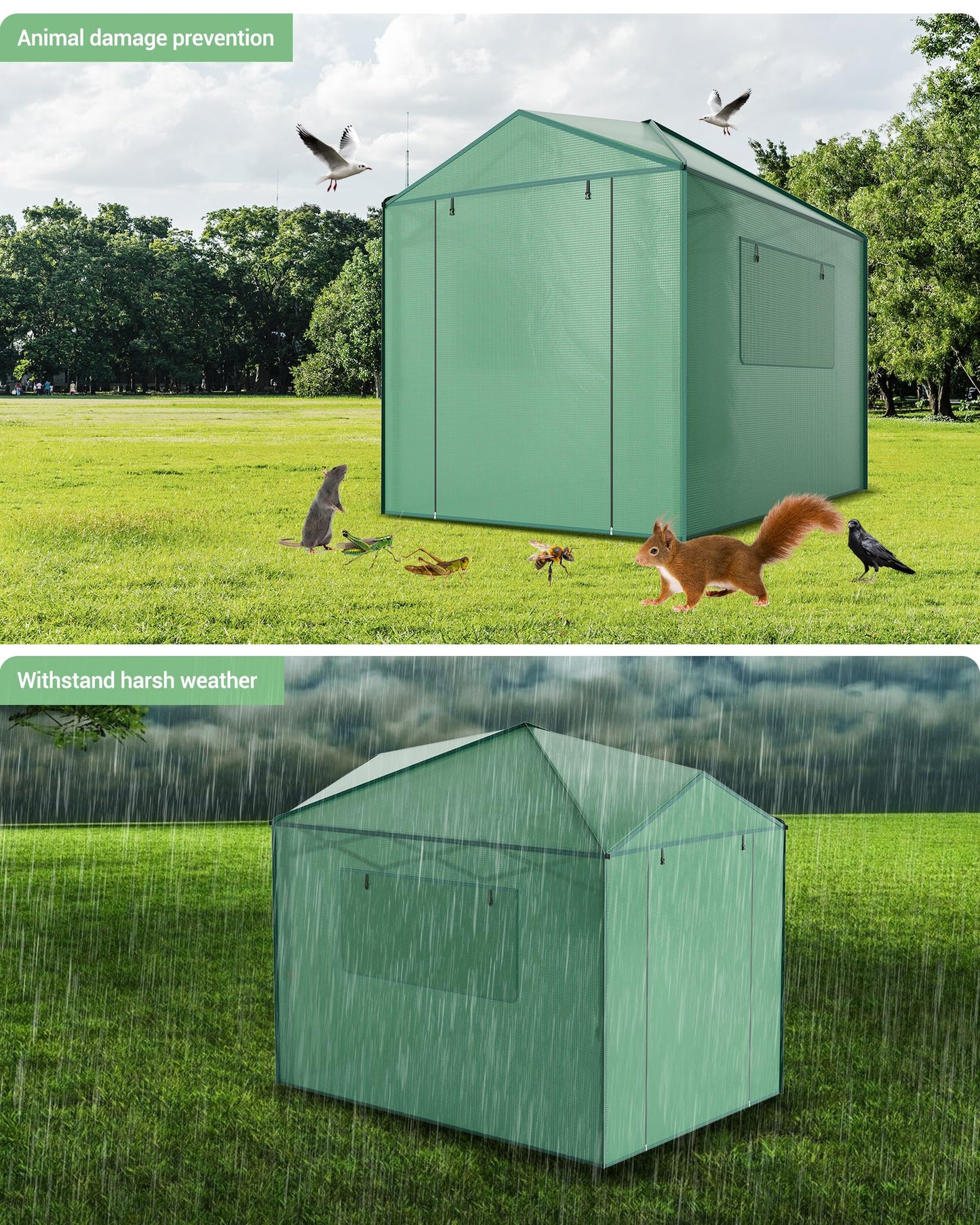 8x6 FT Walk in Green Houses for Winter, Popup Greenhouse Kit,Steel Frame Hot Houses, Roll-Up Zipper Door for Flowers, Vegetables, Saplings, Tropical Plants, Green