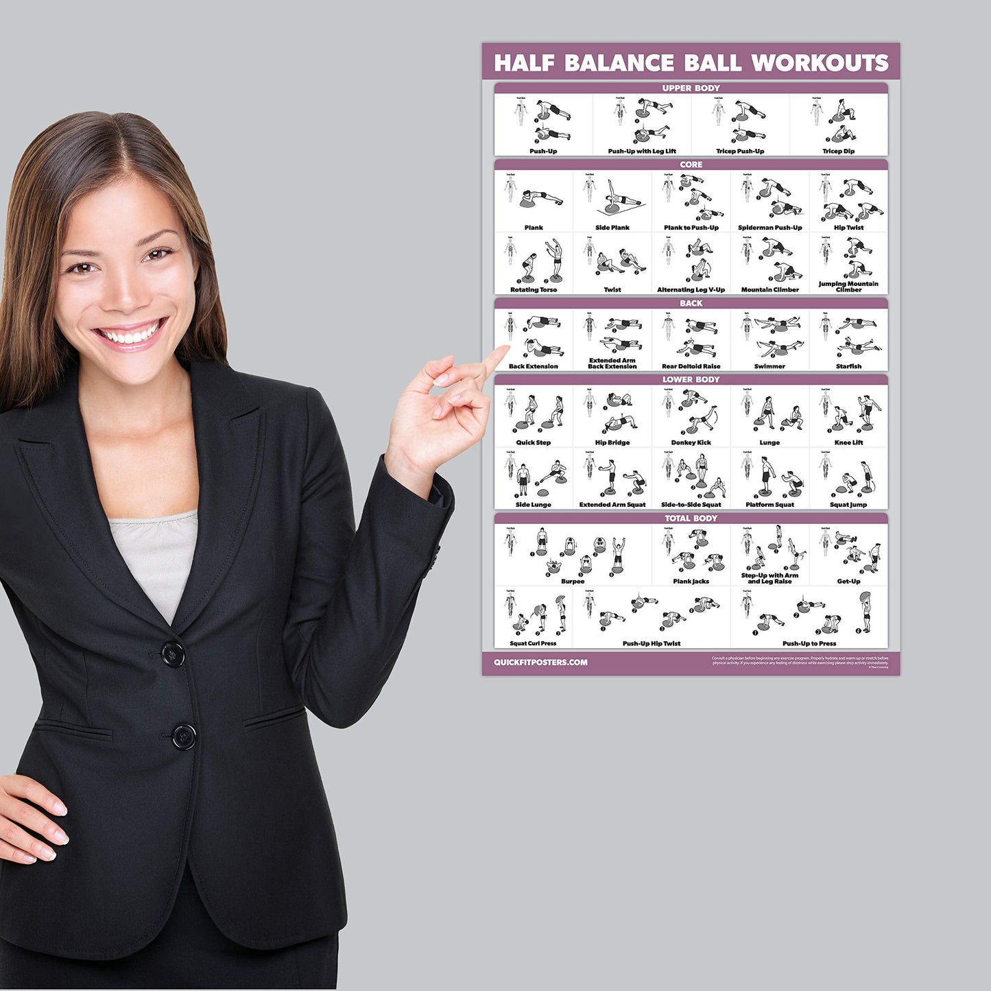 Palace Learning Half Balance Ball Workout Poster - Exercise Chart (LAMINATED, 18" x 24"")"