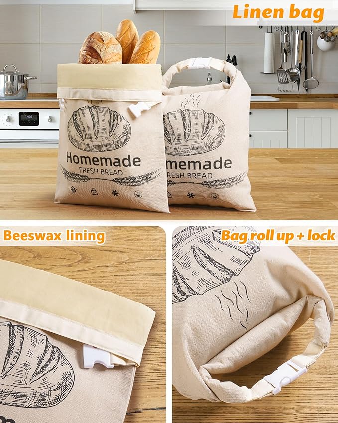 1 Pack Beeswax Bread Bags for Sourdough,Reusable Organic Linen Beeswax Bread Bag for Homemade Sourdough 17 x 12.6 Inches Food Storage Cloth Bag – Freezer-Friendly & Freshness Preservation