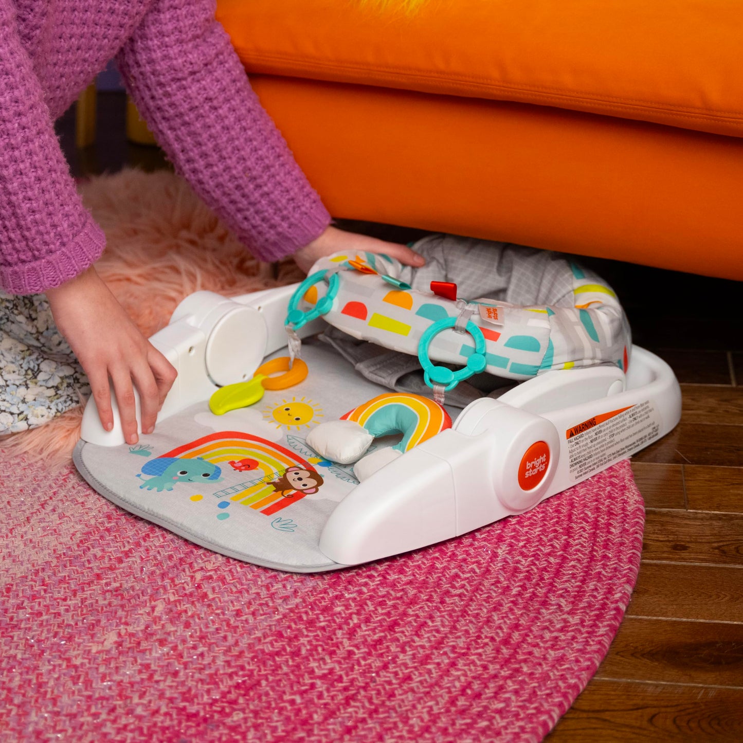 Bright Starts Learn-to-Sit Baby Floor Seat, 2-Positions Grow with Infant, Portable Baby Chair, Includes Sensory Toys, Unisex, 4-12 Months, Playful Paradise